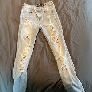 Hollister Blue Skinny Jeans with Distressed Details